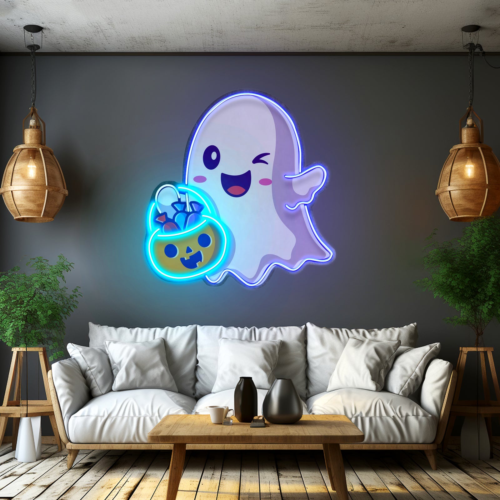 Cute Ghostface Giving Treats Led Neon Sign Light Custom Led Signs