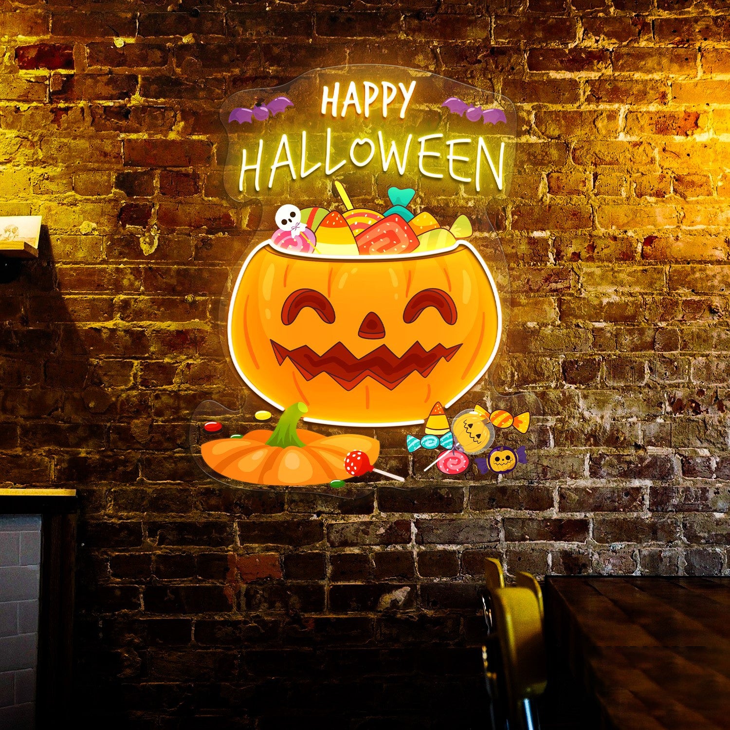 Cute Halloween Pumpkin Candies Acrylic Led Neon Sign | Shineneon