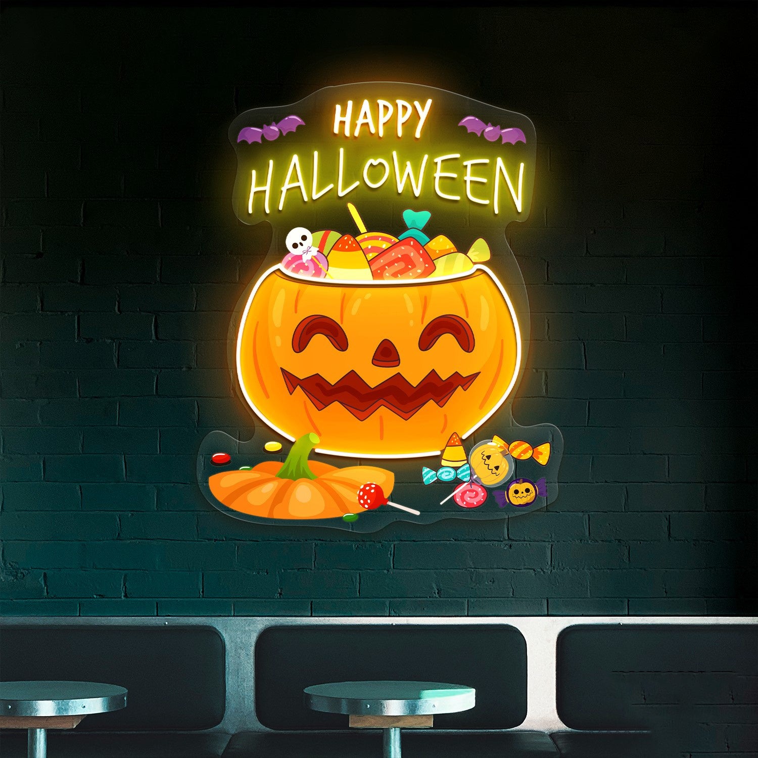 Cute Halloween Pumpkin Candies Acrylic Led Neon Sign | Shineneon