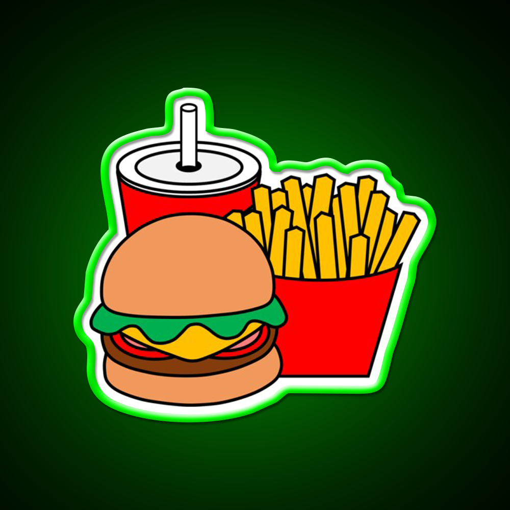 Cute Hamburger Fries And Drink Fast Food Led Neon Sign For Burger Place Rgb Color