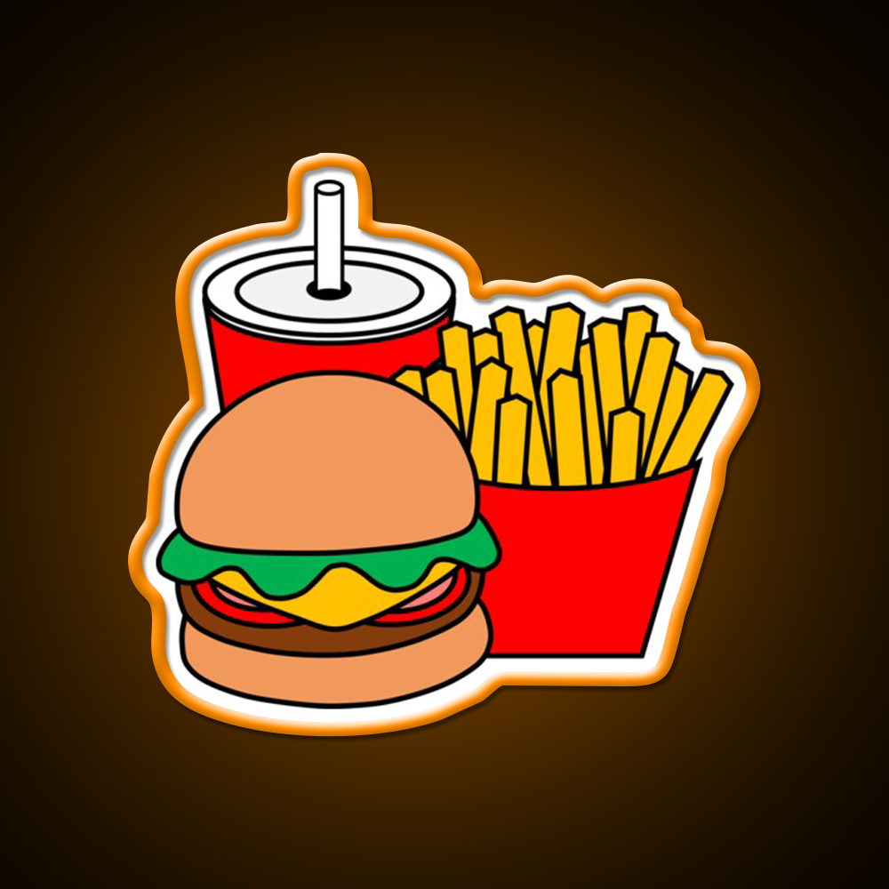 Cute Hamburger Fries And Drink Fast Food Led Neon Sign For Burger Place Rgb Color