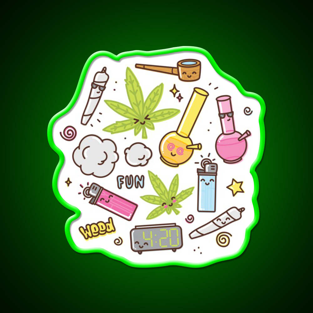 Cute Kawaii 420 Pattern Hemp Inspired Green Leaf Led Neon Sign Rgb Color - LED neon sign view 8