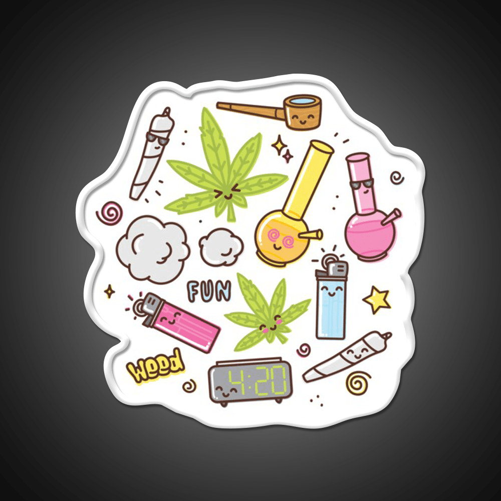 Cute Kawaii 420 Pattern Hemp Inspired Green Leaf Led Neon Sign Rgb Color - Shineneon
