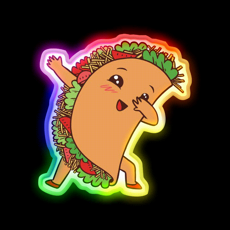 Cute Kawaii Dabbing Taco Led Neon Sign Mexican Food Sign Rgb Color - LED neon sign close-up detail