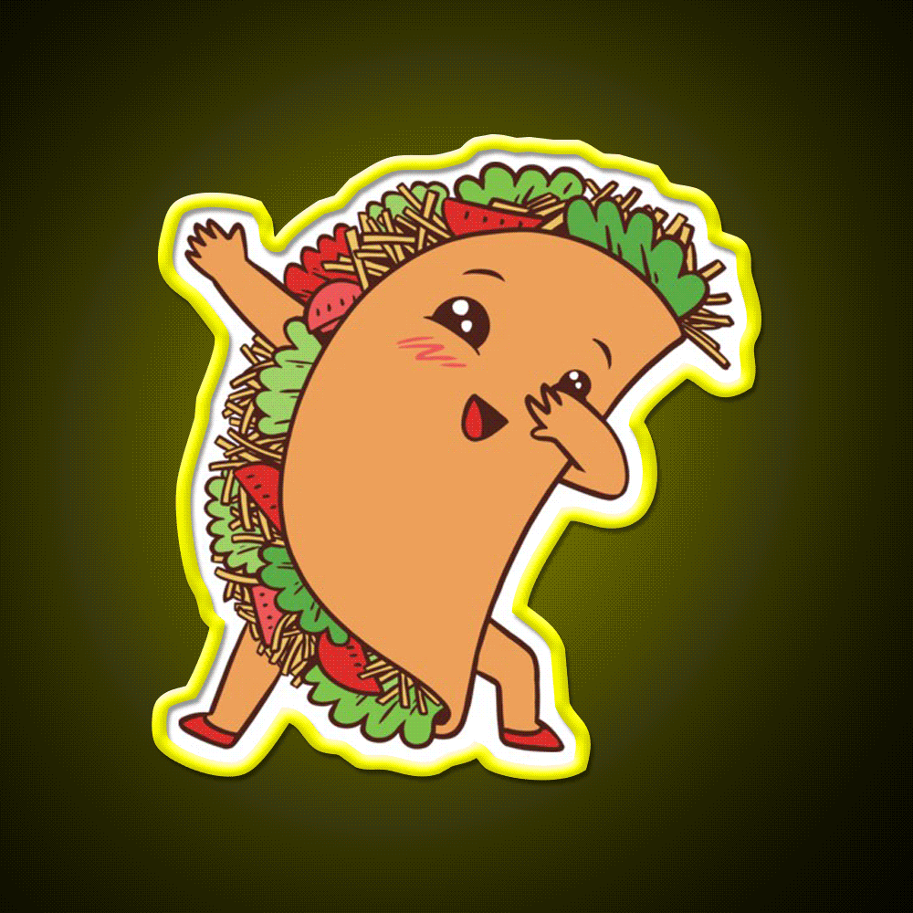 Cute Kawaii Dabbing Taco Led Neon Sign Mexican Food Sign Rgb Color - Custom LED neon sign front view