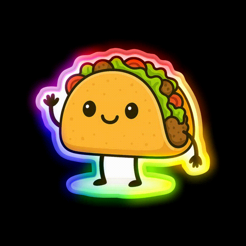Cute Kawaii Taco Smiling Mexican Art Taco Led Neon Sign Rgb Color - LED neon sign close-up detail