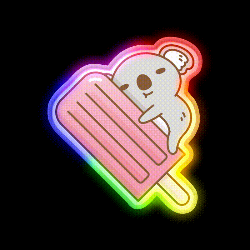 Cute Koala And Pink Ice Pop Snack Food Led Neon Sign Rgb Color - LED neon sign close-up detail