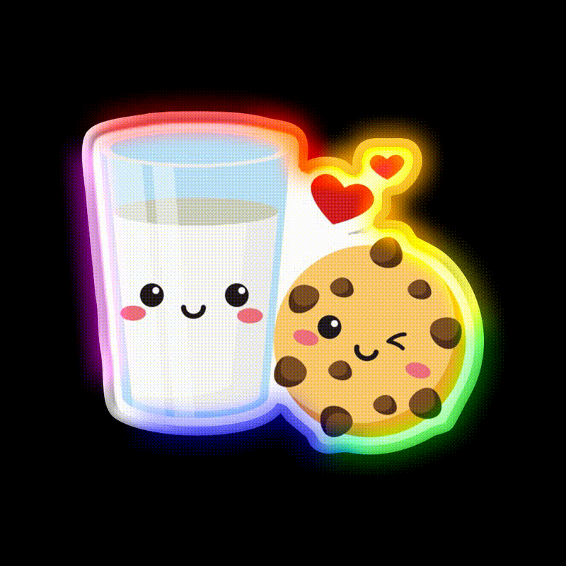 Cute Milk Cookie Chocolate Chip Snack Food Led Neon Sign Rgb Color - LED neon sign close-up detail