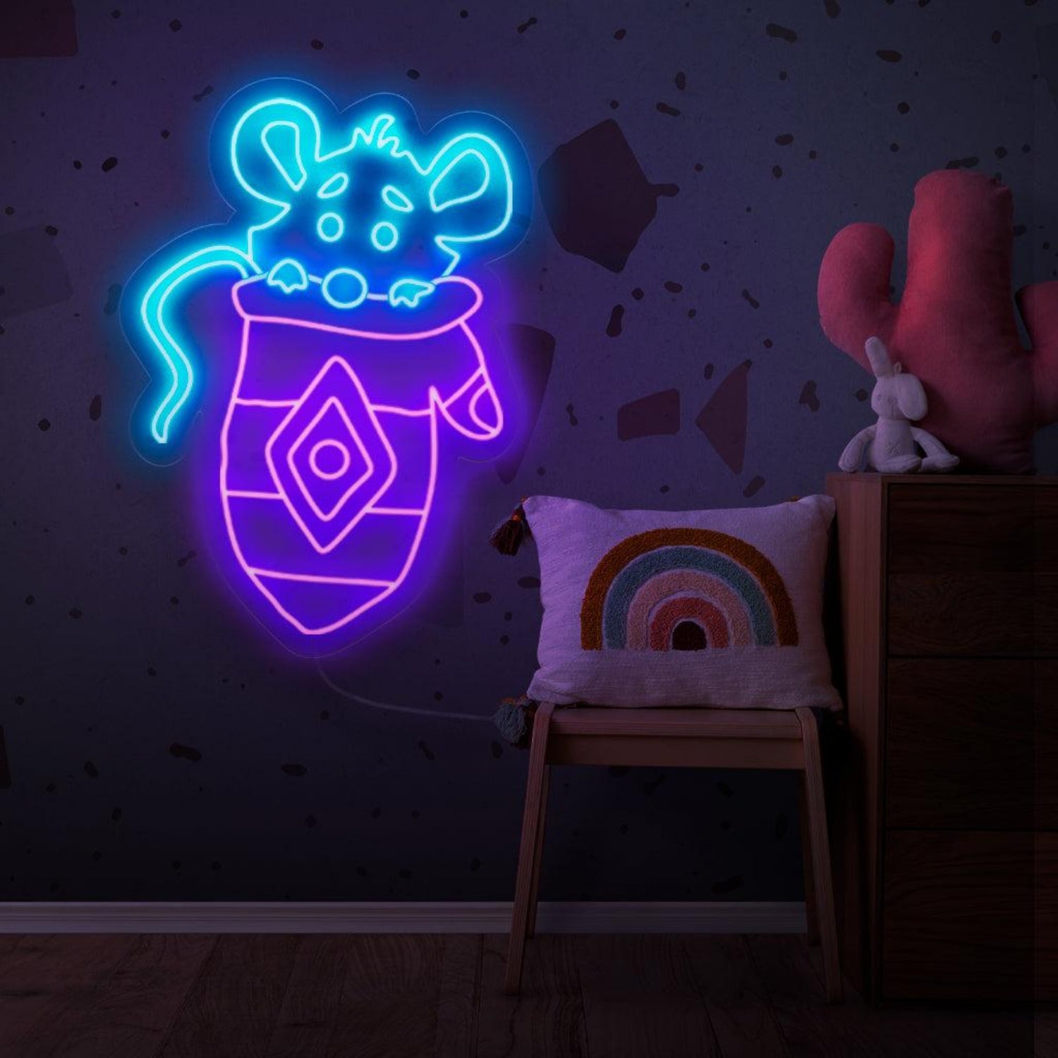 Cute Mouse In A Mitten Multicolor Led Neon Sign For Kids Room Decor | Shineneon