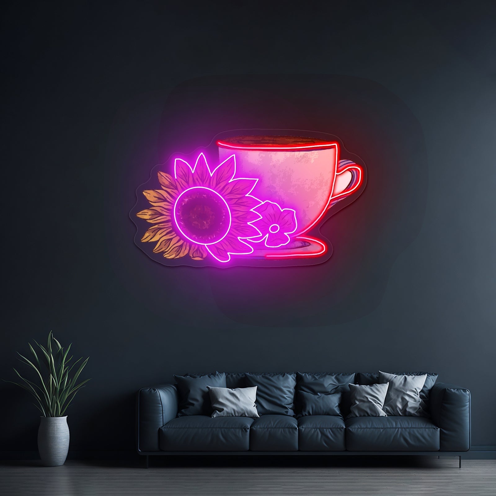 Cute Mug And Sunflower Coffee Neon Signs - Shineneon
