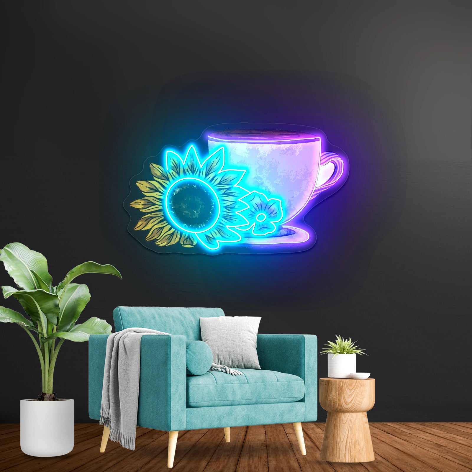 Cute Mug And Sunflower Coffee Neon Signs