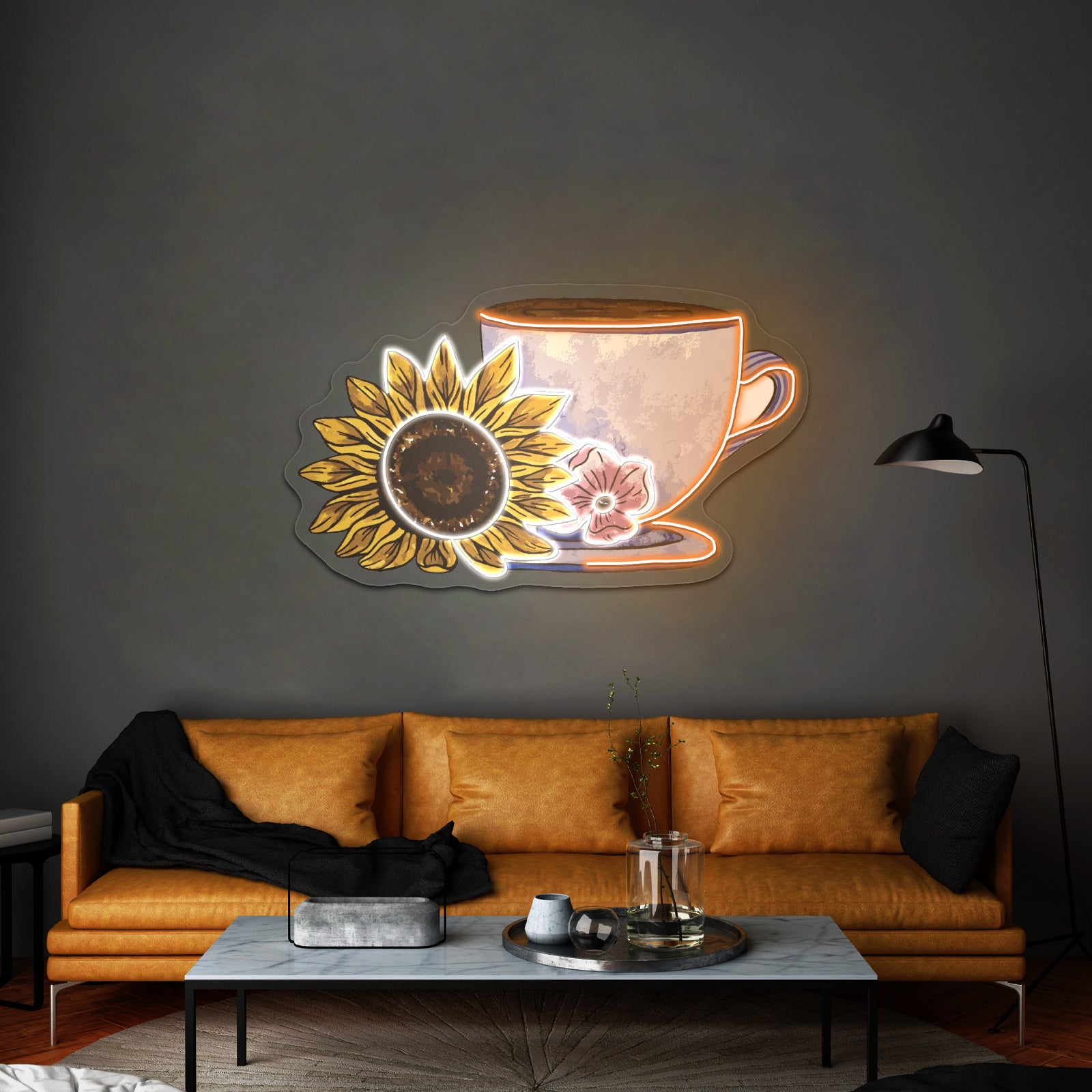 Cute Mug And Sunflower Coffee Neon Signs