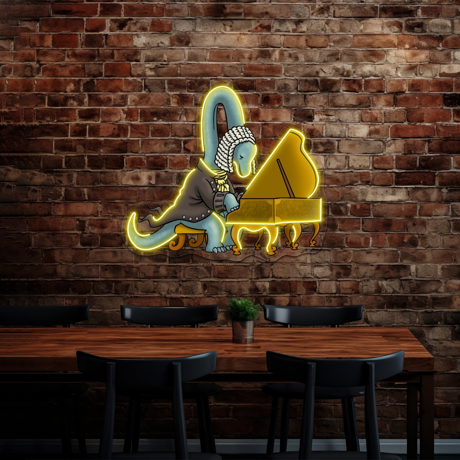 Cute Musician Dinosaur Playing Piano Artwork Led Neon Sign - Shineneon