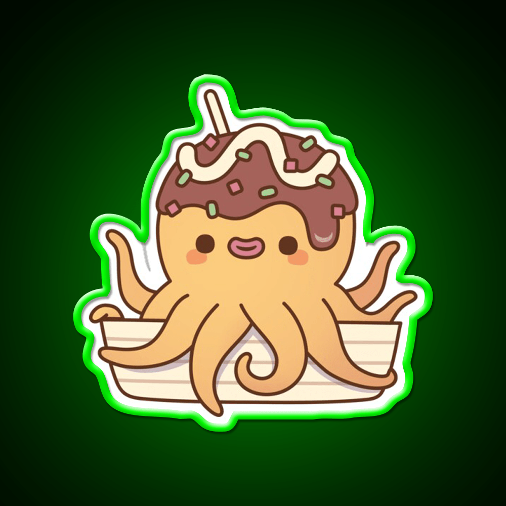 Cute Octopus Japanese Takoyaki Snack Food Led Neon Sign Rgb Color - Shineneon