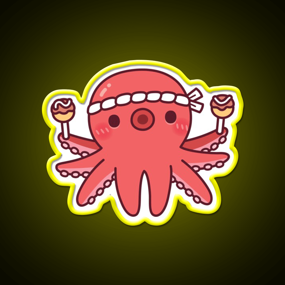 Cute Octopus With Japanese Takoyaki Balls Snack Food Led Neon Sign Rgb Color - Shineneon