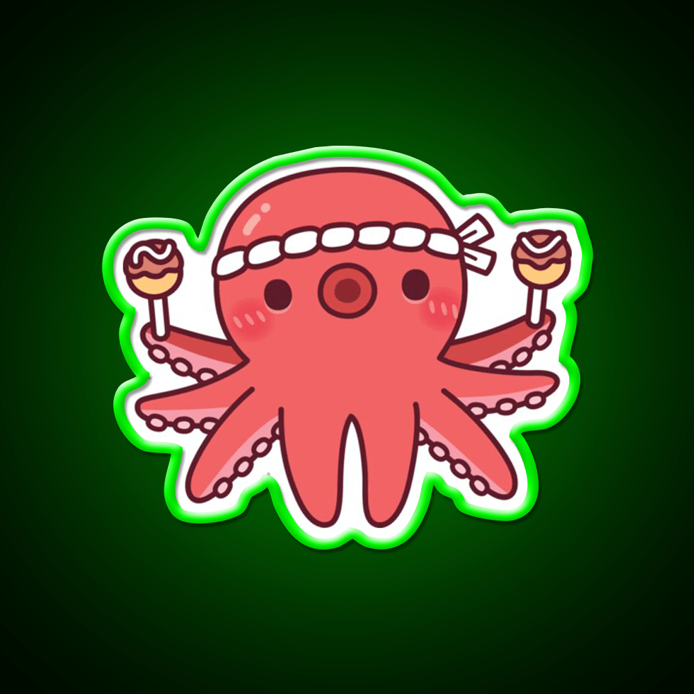 Cute Octopus With Japanese Takoyaki Balls Snack Food Led Neon Sign Rgb Color - Shineneon