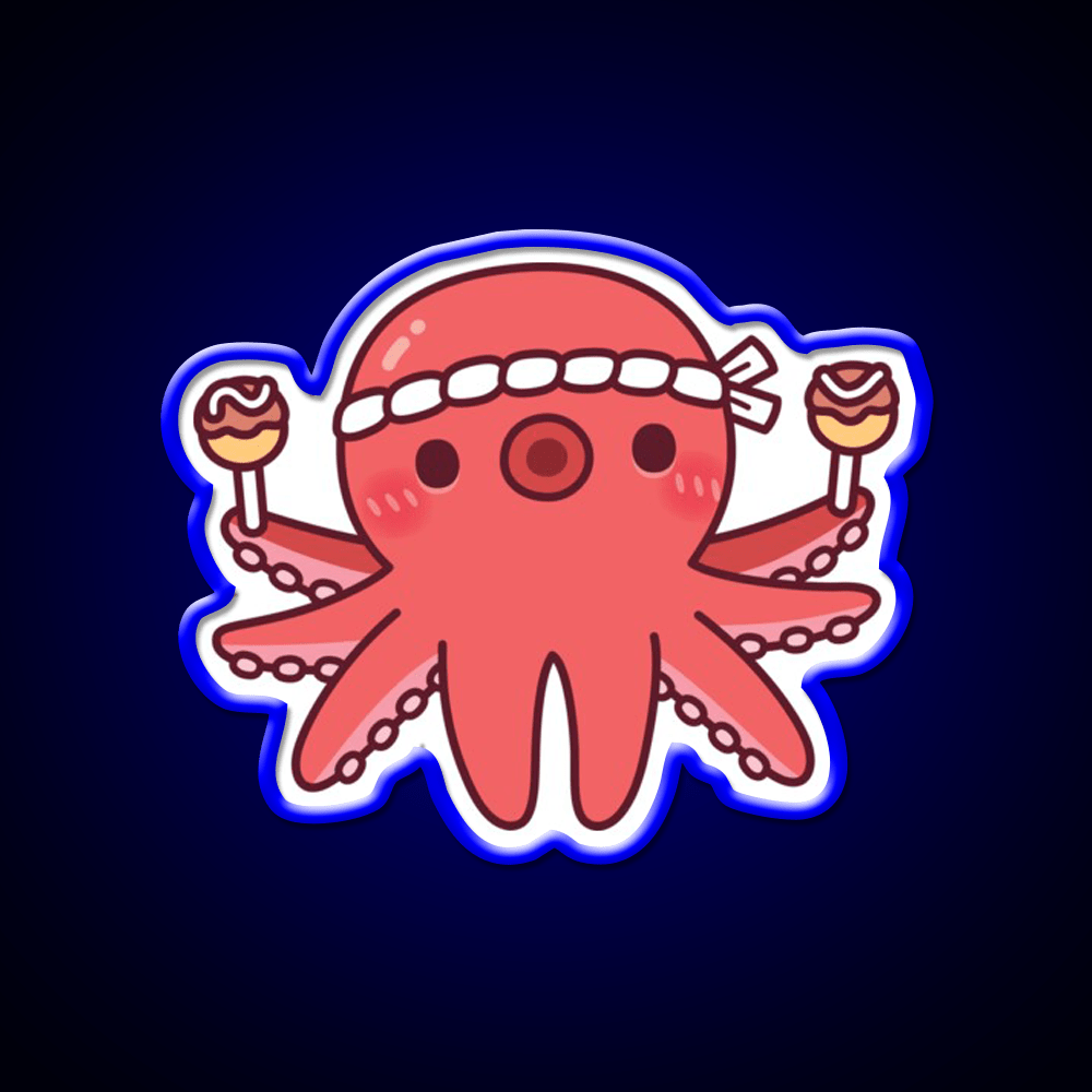 Cute Octopus With Japanese Takoyaki Balls Snack Food Led Neon Sign Rgb Color - Shineneon