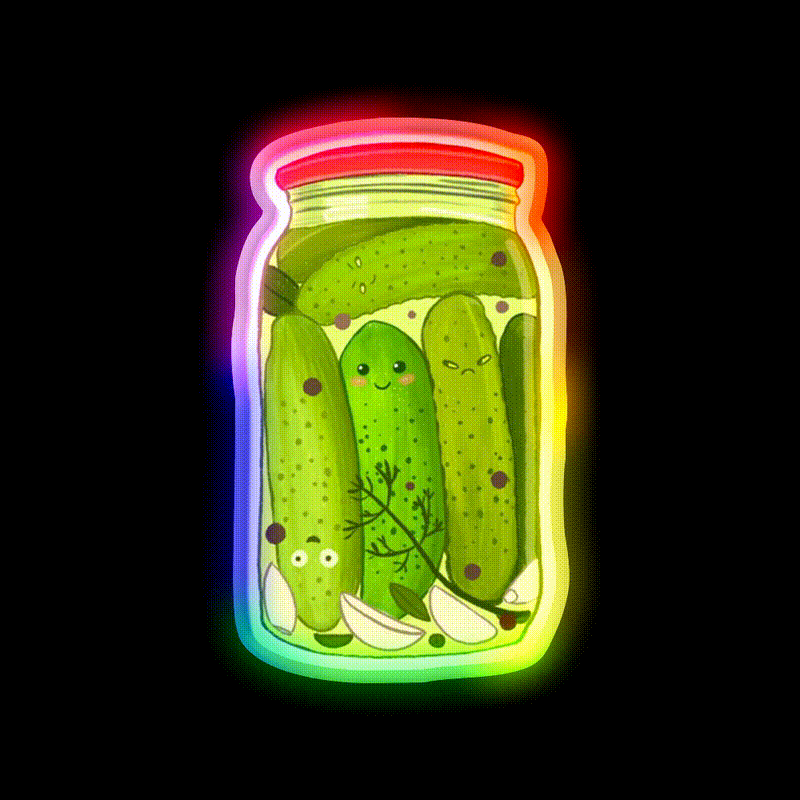 Cute Pickle Jar Snack Food Led Neon Sign Rgb Color - LED neon sign close-up detail