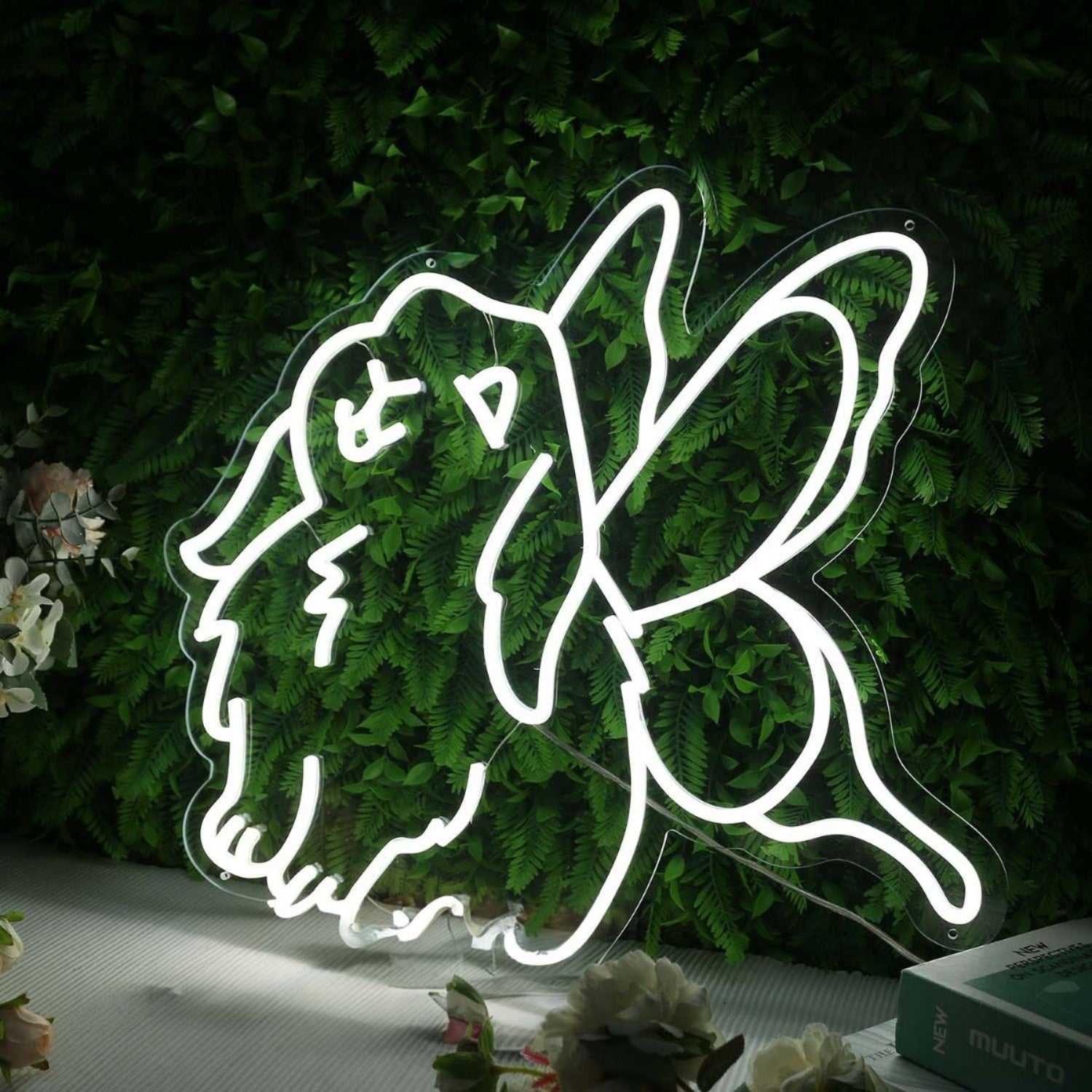 Cute Rabbit With Butterfly Wings White Led Neon Sign - Shineneon
