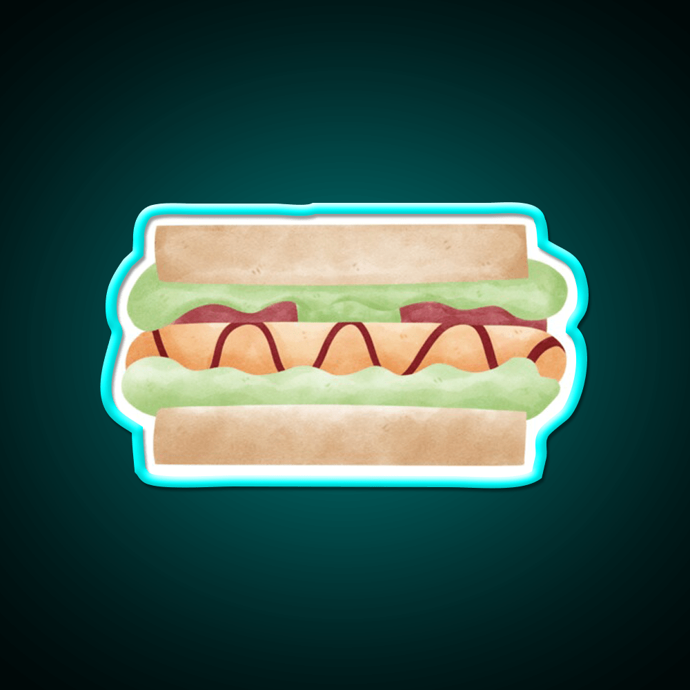 Cute Sandwich Hot Dog Illustration Snack Food Led Neon Sign Rgb Color - Shineneon