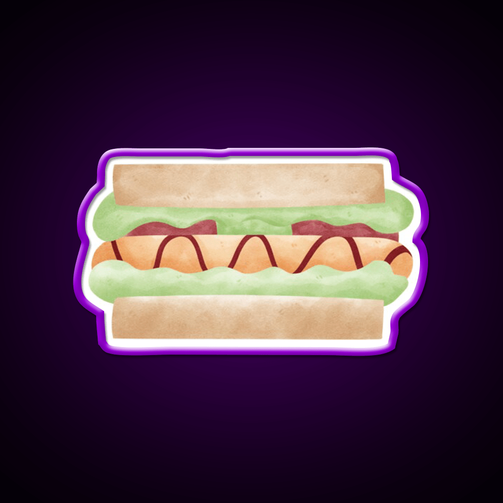 Cute Sandwich Hot Dog Illustration Snack Food Led Neon Sign Rgb Color - Shineneon