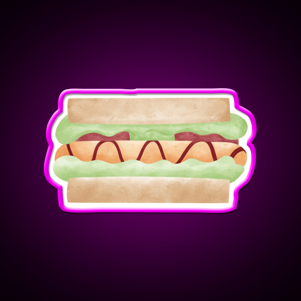 Cute Sandwich Hot Dog Illustration Snack Food Led Neon Sign Rgb Color - Shineneon