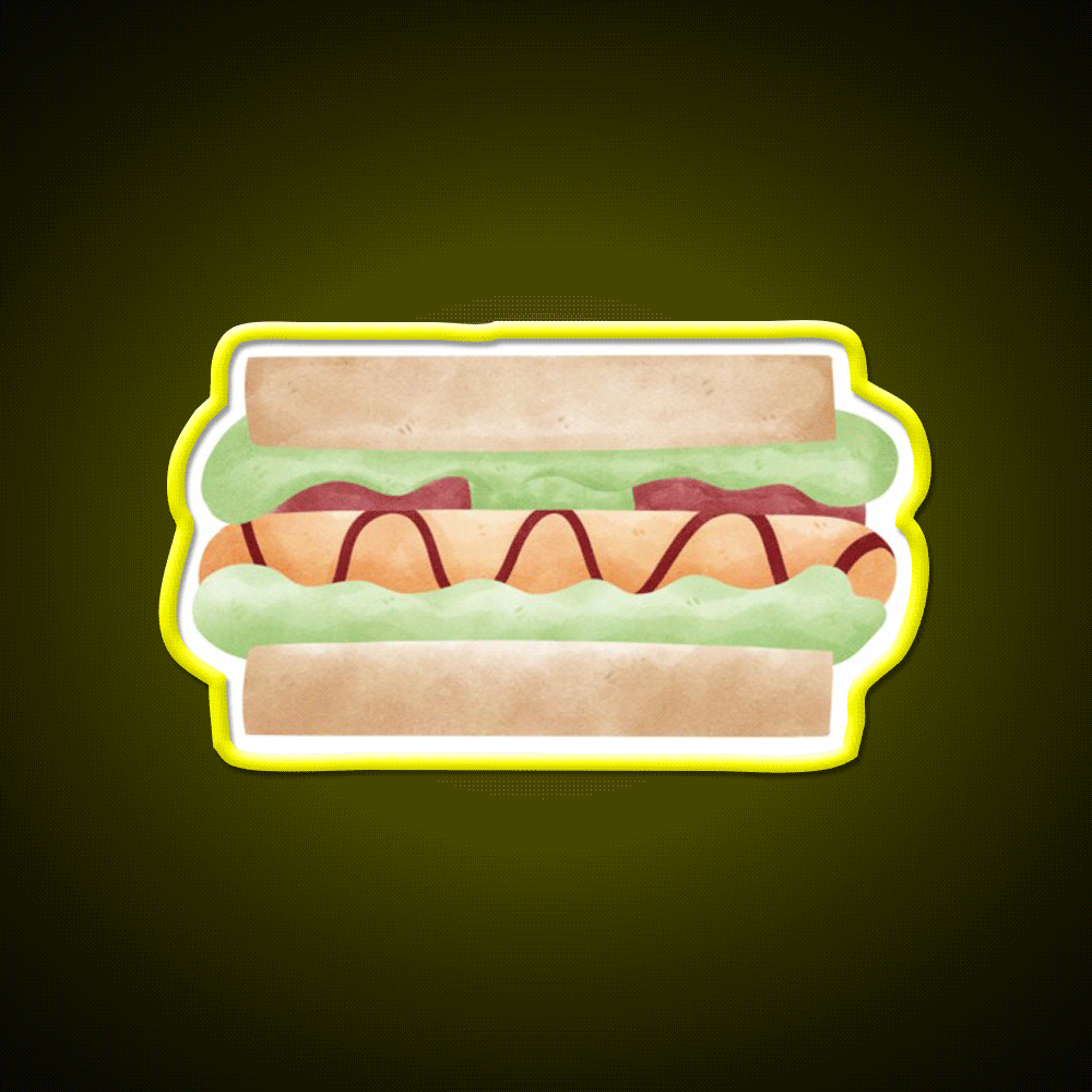 Cute Sandwich Hot Dog Illustration Snack Food Led Neon Sign Rgb Color - Custom LED neon sign front view