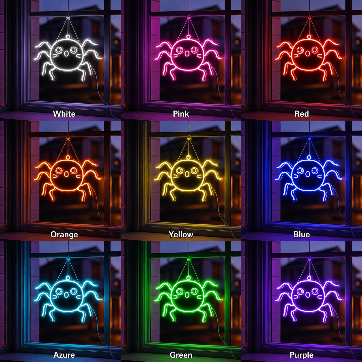 Cute Spider LED Neon Sign day and night comparison