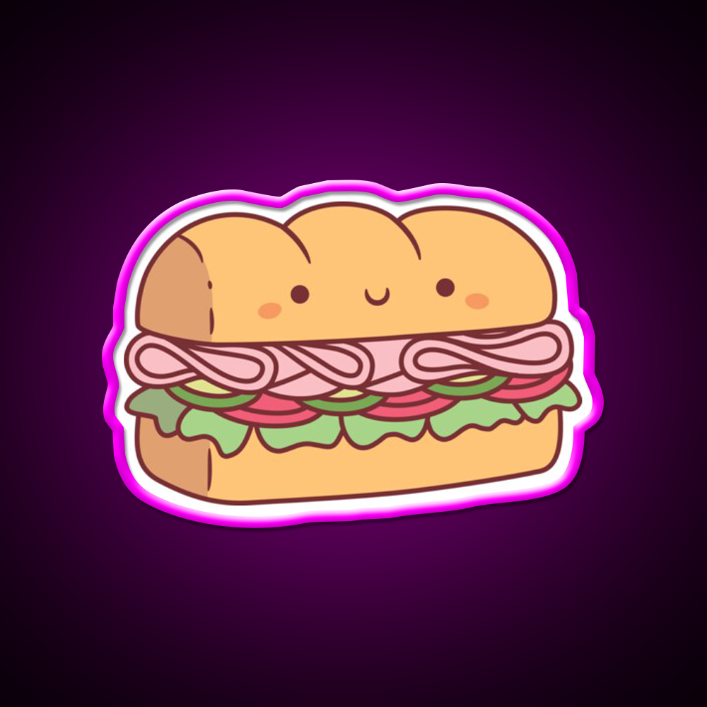 Cute Submarine Sandwich Bread Fast Food Led Neon Sign For Burger Place Rgb Color