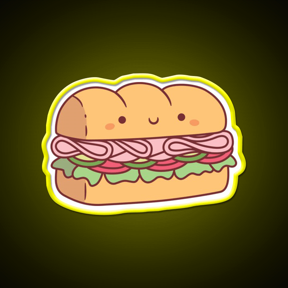 Cute Submarine Sandwich Bread Fast Food Led Neon Sign For Burger Place Rgb Color