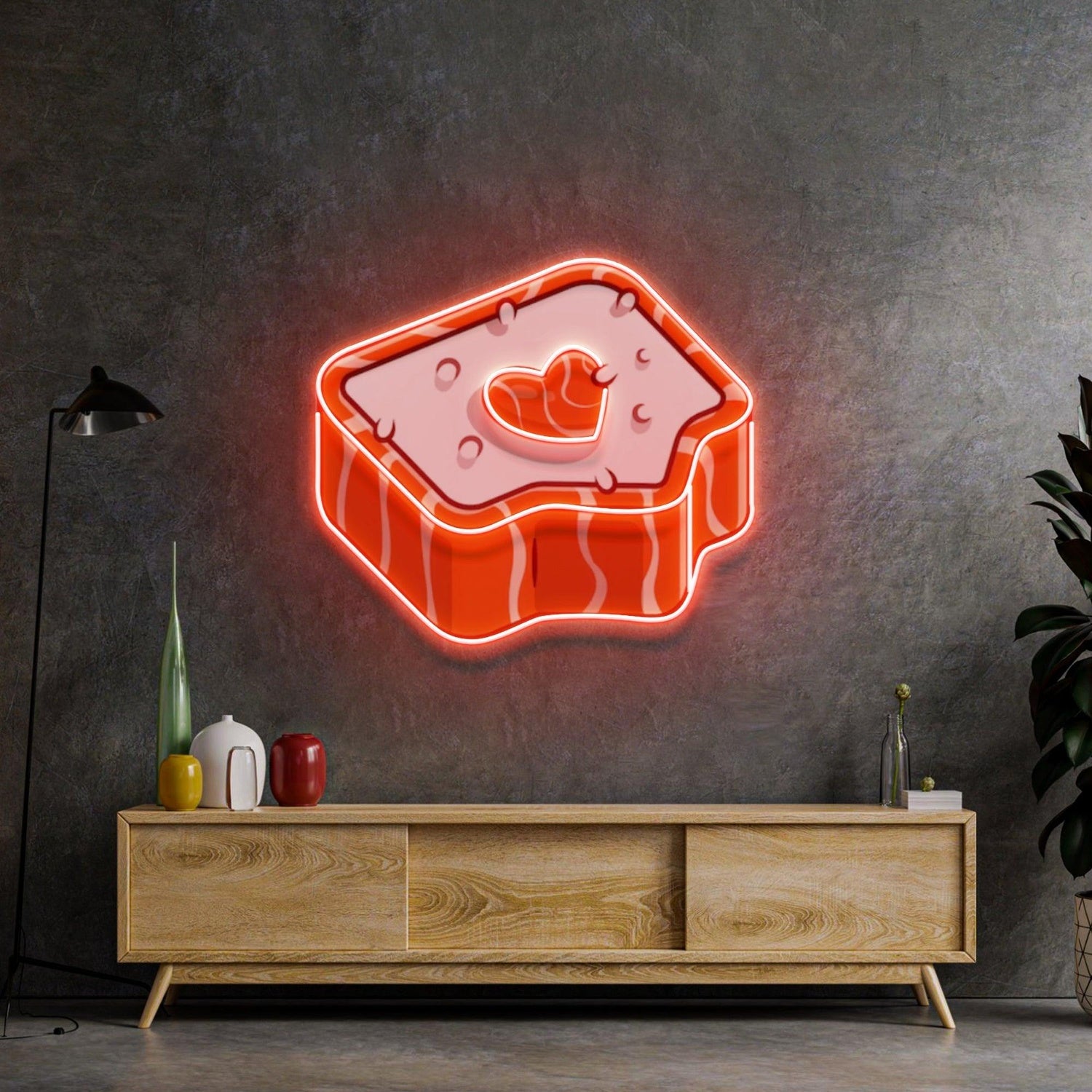 Cute Sushi Heart Orange-Pink Uv Printed Led Neon Sign For Home Decor | Shineneon