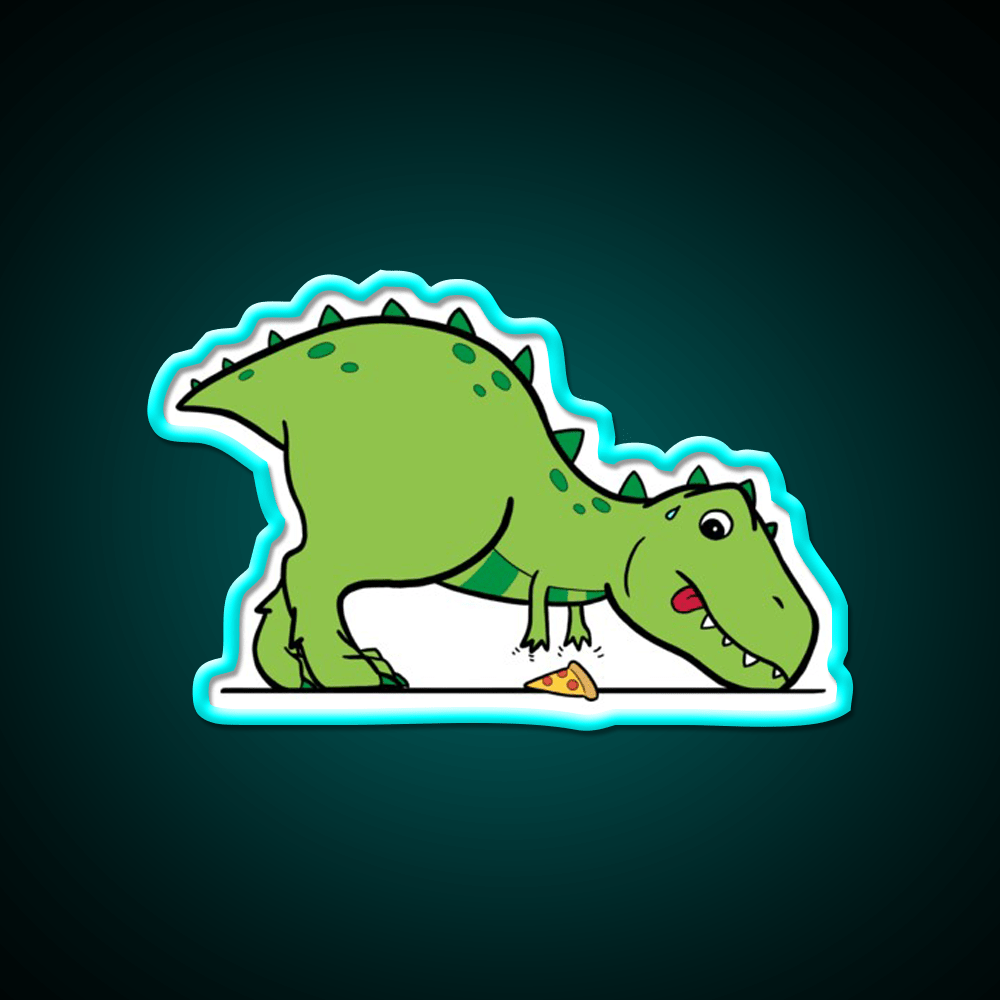 Cute T Rex Reaching For Pizza Snack Food Led Neon Sign Rgb Color - Shineneon