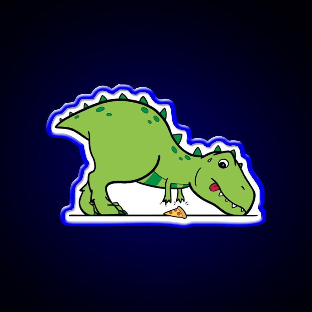 Cute T Rex Reaching For Pizza Snack Food Led Neon Sign Rgb Color - Shineneon