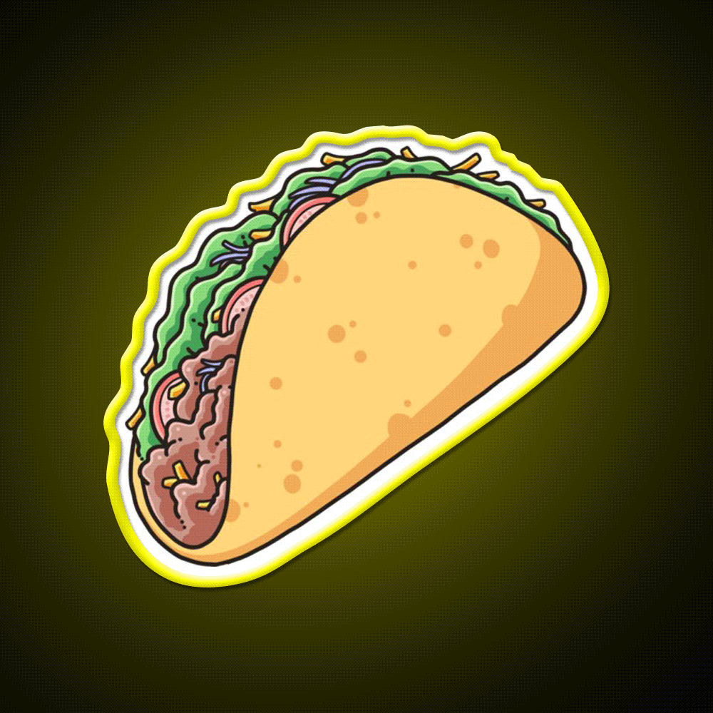 Cute Taco Food Illustration Taco Led Neon Sign Mexican Food Sign Rgb Color - Custom LED neon sign front view