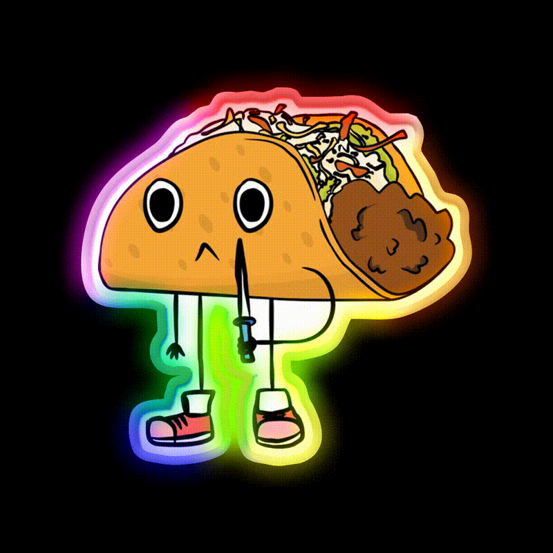 Cute Taco Holding Knife Taco Led Neon Sign Mexican Food Sign Rgb Color - LED neon sign close-up detail