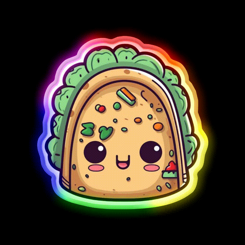 Cute Taco Led Neon Sign Mexican Food Sign Kawaii Taco Rgb Color - LED neon sign close-up detail