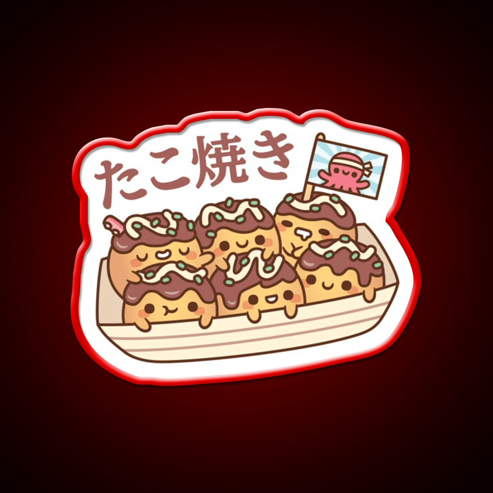 Cute Takoyaki Octopus Balls Japanese Street Food Snack Food Led Neon Sign Rgb Color - Shineneon