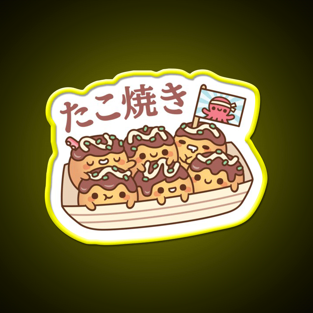 Cute Takoyaki Octopus Balls Japanese Street Food Snack Food Led Neon Sign Rgb Color - Custom LED neon sign front view