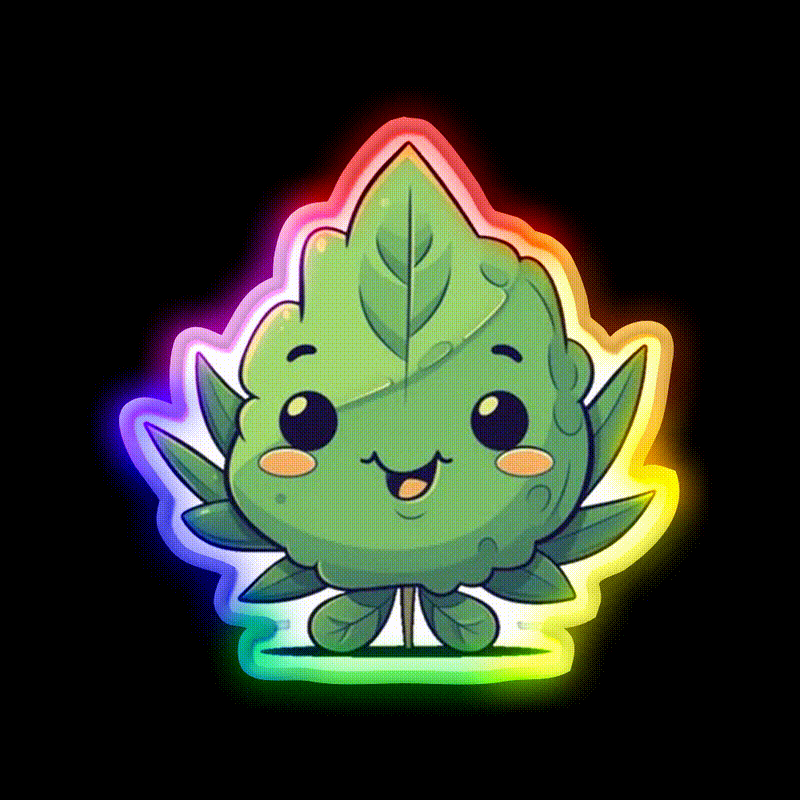 Cute Weed Nug Hemp Inspired Green Leaf Led Neon Sign Rgb Color - LED neon sign close-up detail