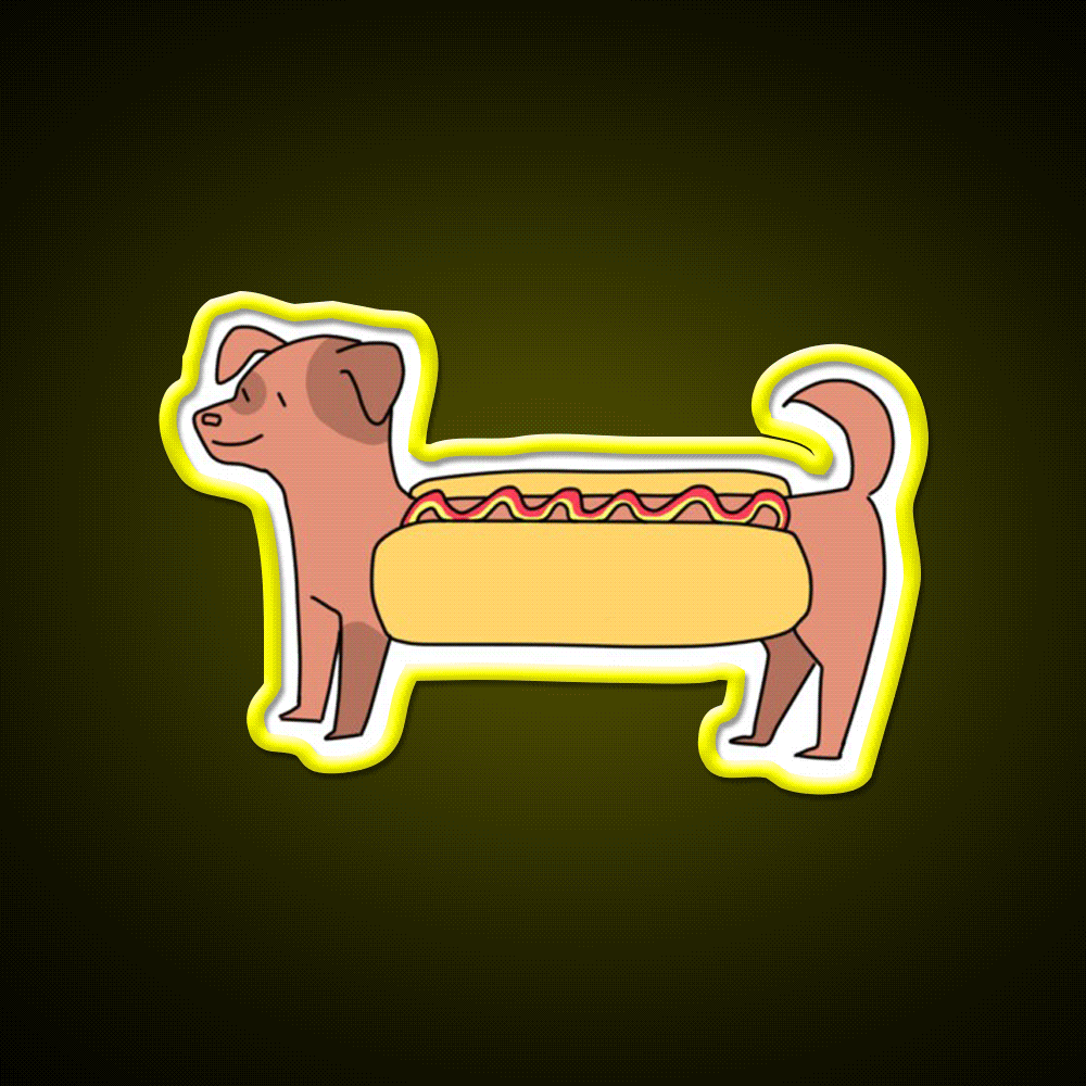 Cute Weiner Hot Dog Bun Snack Food Led Neon Sign Rgb Color - Custom LED neon sign front view