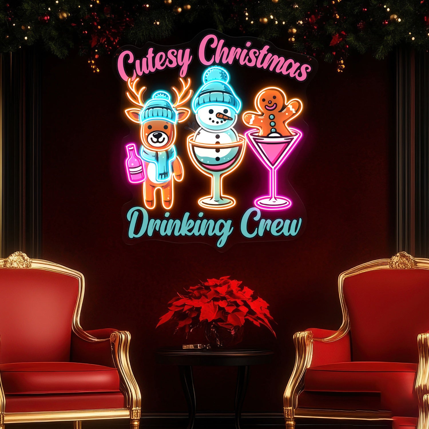 Cutesy Christmas Drinking Crew Acrylic Led Neon Sign | Shineneon