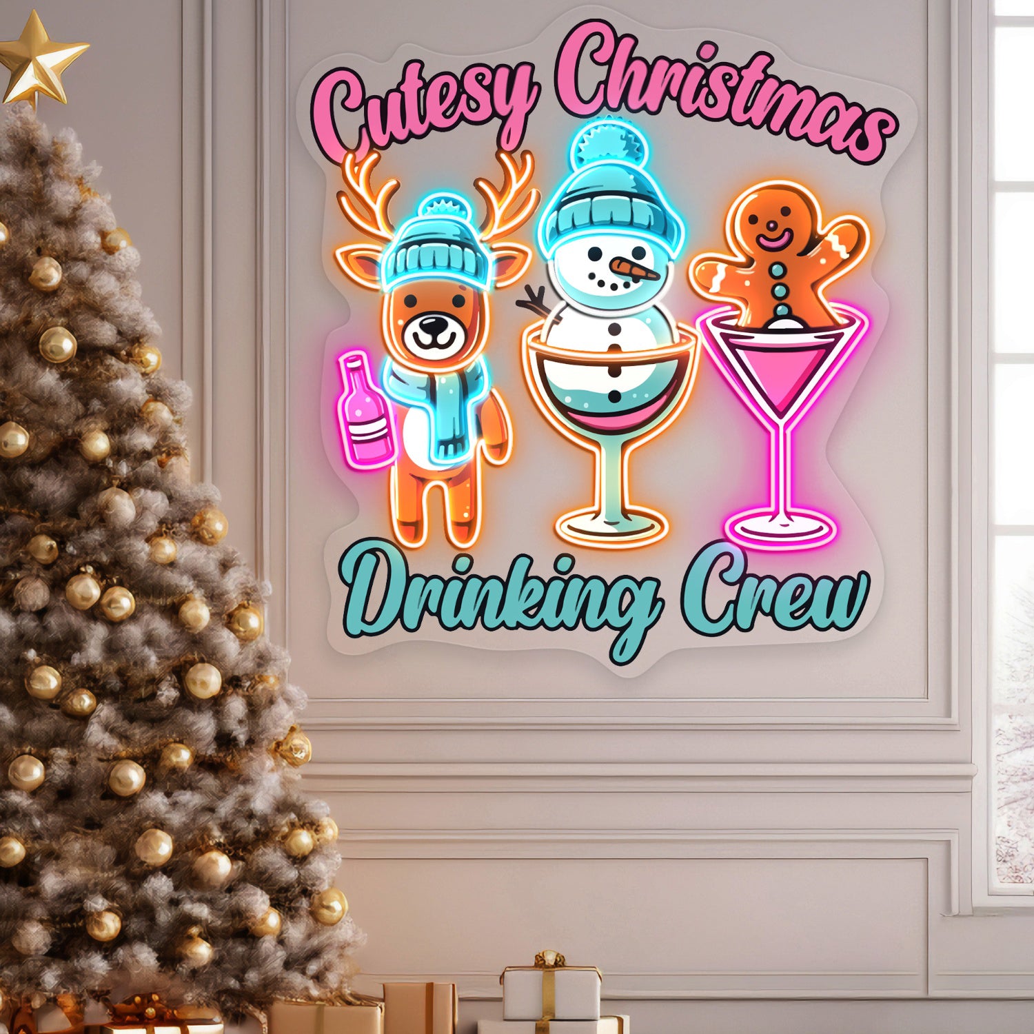 Cutesy Christmas Drinking Crew Acrylic Led Neon Sign | Shineneon