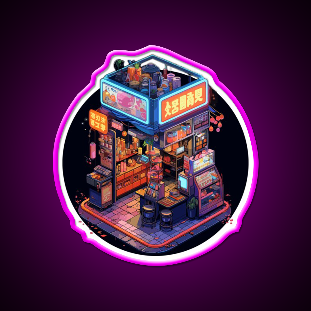Cyber City Chinatown Market Asian Cultural Led Neon Sign Rgb Color - Neon sign mounted on wall in room