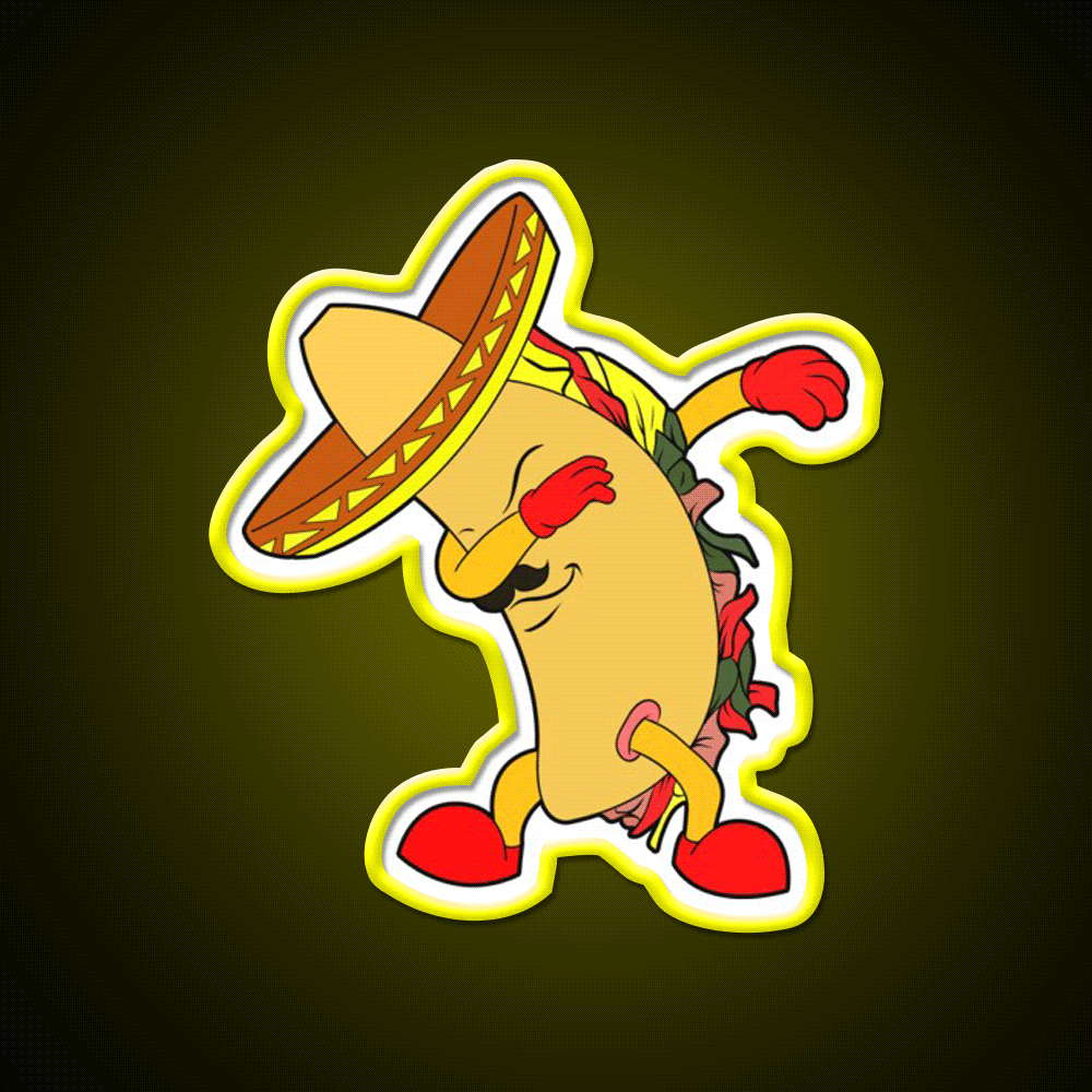 Dabbing Cute Taco Led Neon Sign Mexican Food Sign Rgb Color - Custom LED neon sign front view