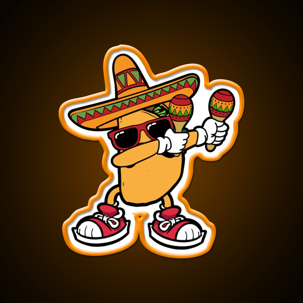 Dabbing Mexican Taco Sombrero Mustache Taco Led Neon Sign Rgb Color - Shineneon
