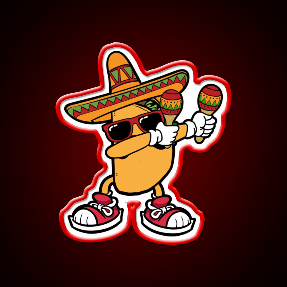 Dabbing Mexican Taco Sombrero Mustache Taco Led Neon Sign Rgb Color - Shineneon
