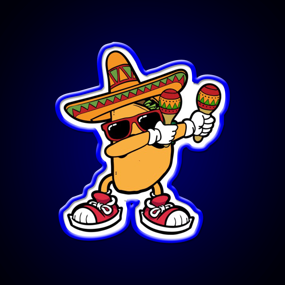 Dabbing Mexican Taco Sombrero Mustache Taco Led Neon Sign Rgb Color - Shineneon