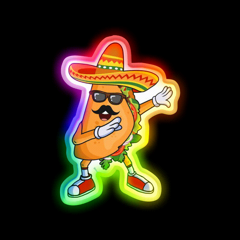 Dabbing Taco Funny Cinco De Mayo Mexican Party Taco Led Neon Sign Rgb Color - LED neon sign close-up detail