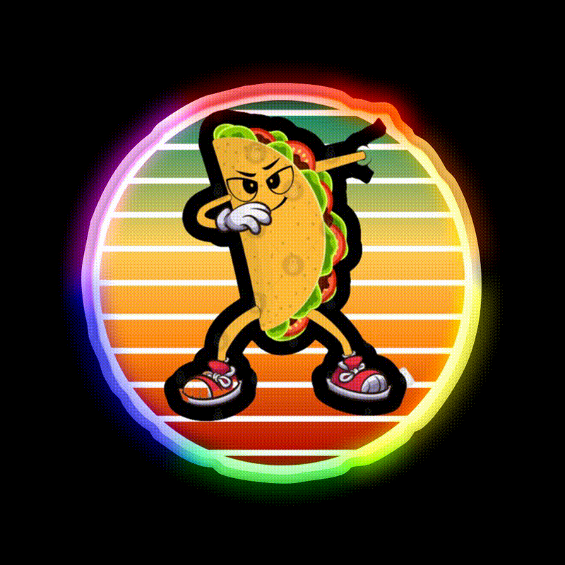 Dabbing Taco Funny Gifts Taco Led Neon Sign Mexican Food Sign Rgb Color - LED neon sign close-up detail