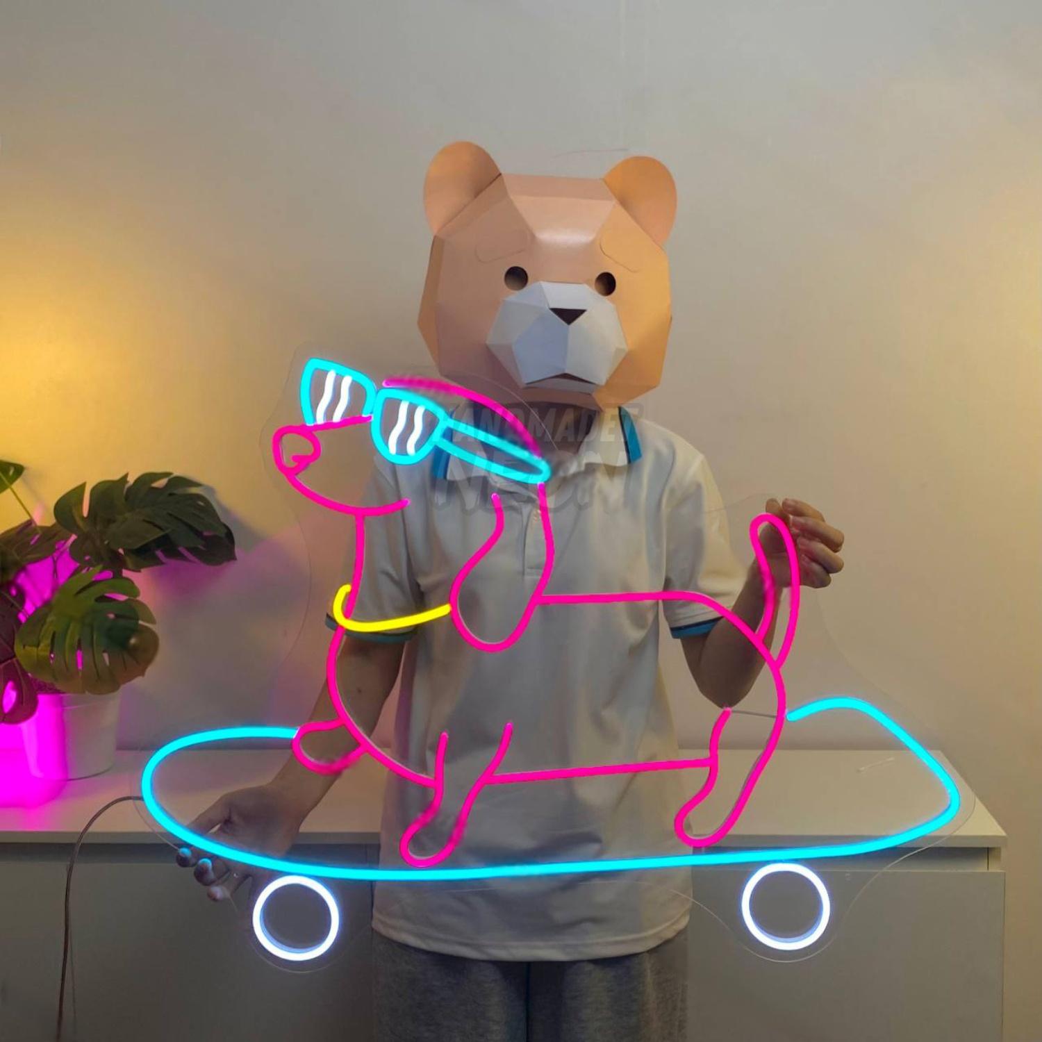 Dachshund Dog Skateboarding Led Neon Sign Dog Led Neon Sign | Shineneon